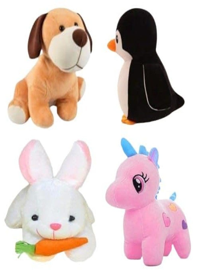 Future Shop Pack of 4 Elegant Soft Animals Stuffed Plush Fur Soft Toys Combo Set for Kids/Childrens/Boys/Girls Playing Birthday Gift Dog,Penguine,Rabbit,Unicorn - Image 1