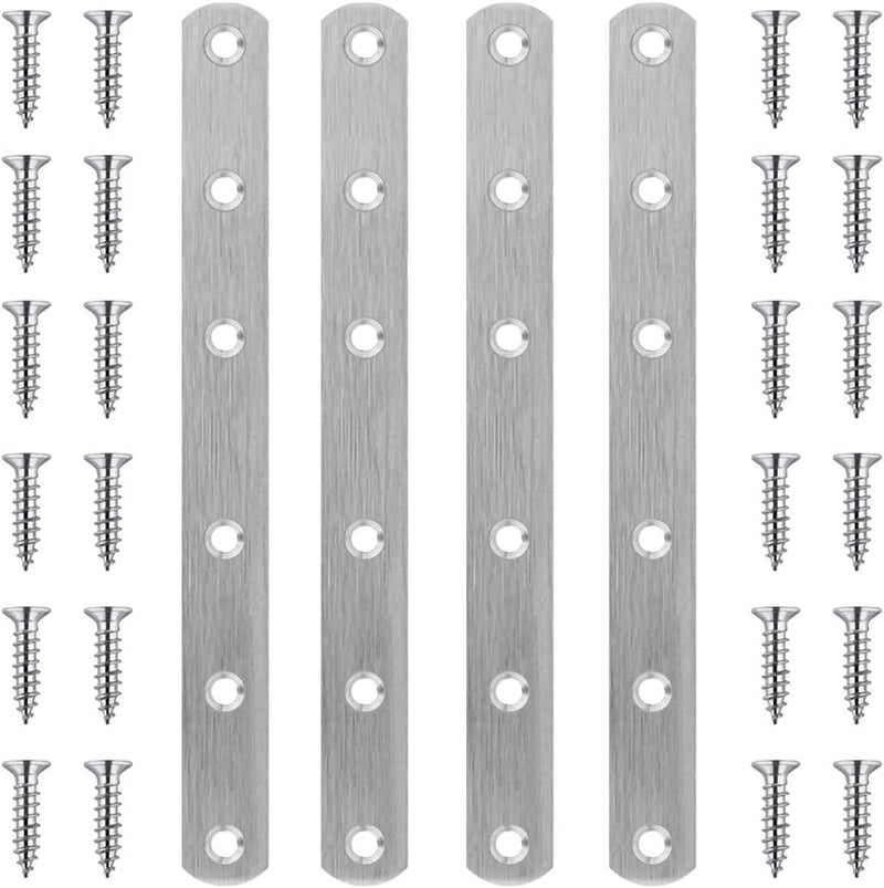YEWLACA 4 Pcs Straight Brackets 8 Inch Flat Brace Stainless Steel Straight Mending Plates for Wood, Heavy Duty Repair Fixing Joining Brackets with Screws - Image 1