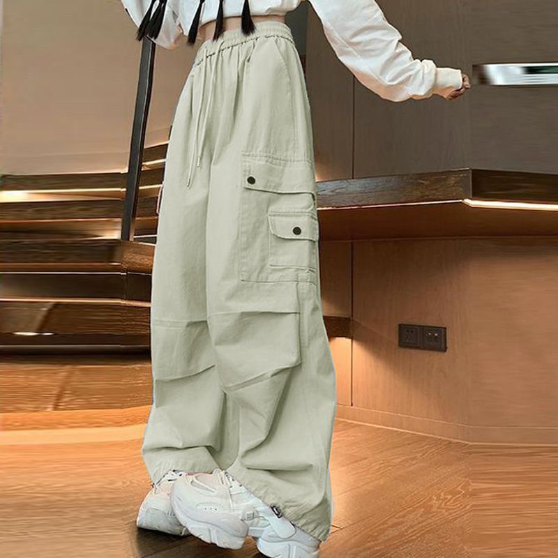 oversize Dopamine Handsome Work Pants Mens Loose American Style Retro Slimming Straight Casual Wide-leg Pants Apricot twill fabric (same style for men and women)
