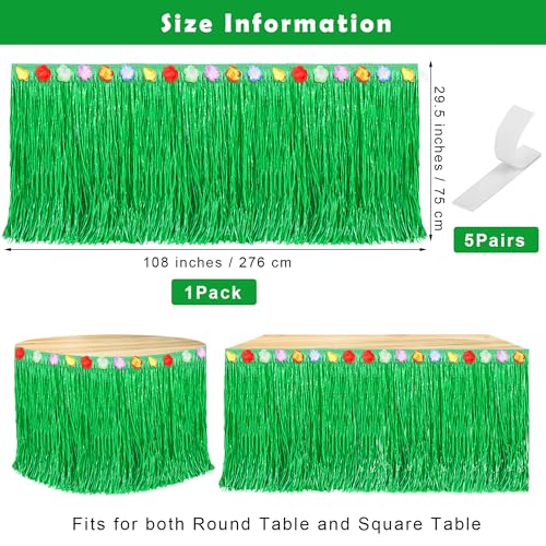 Fovths Luau Grass Table Skirt Natural 9 Feet x 29.5 Inch Hawaiian Table Skirt for Tropical Hawaiian Party Decorations Luau Party Costume Party, Green - Image 2