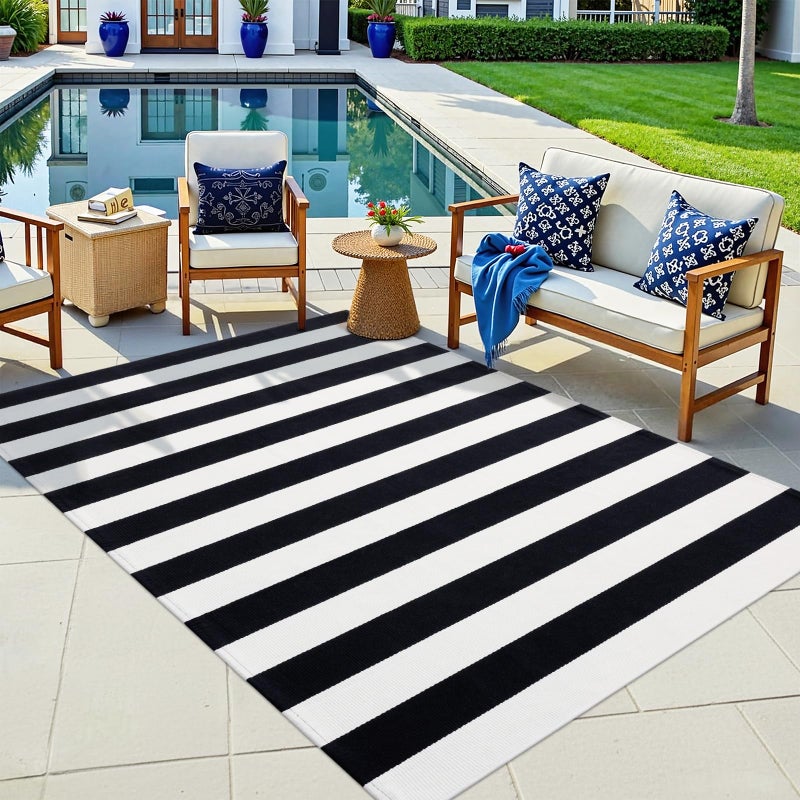 OLANLY Black and White Striped Rug 4' x 6' â€“ Washable Cotton Indoor Outdoor Doormat for Front Door, Entryway, Kitchen, Porch, Patio Decor - Image 5
