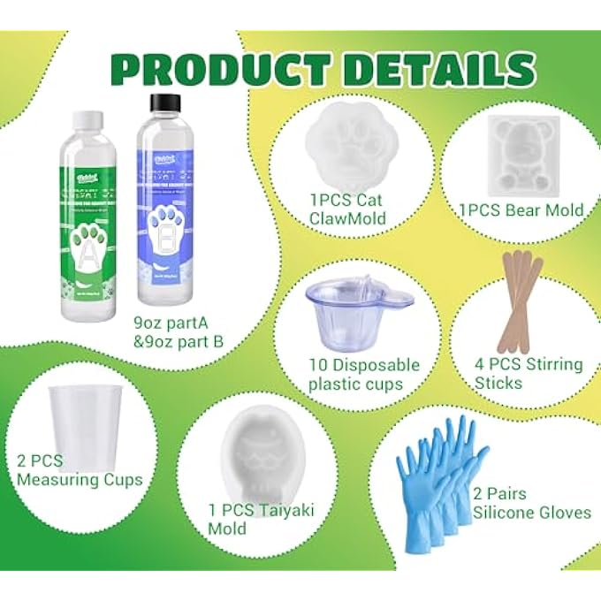 Vividye Liquid Silicone for Taba Squishy Kit, Fast Cure Transparent Squishy Gel 1:1 AB Mixed, 18oz Super Soft Silicone Rubber Squishy Maker with Cat Paw/Bear/Taiyaki Mold, DIY Decompression Gift for Beginner - Image 2