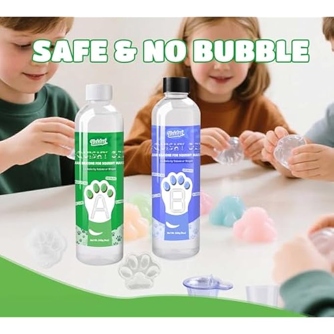 Vividye Liquid Silicone for Taba Squishy Kit, Fast Cure Transparent Squishy Gel 1:1 AB Mixed, 18oz Super Soft Silicone Rubber Squishy Maker with Cat Paw/Bear/Taiyaki Mold, DIY Decompression Gift for Beginner - Image 5