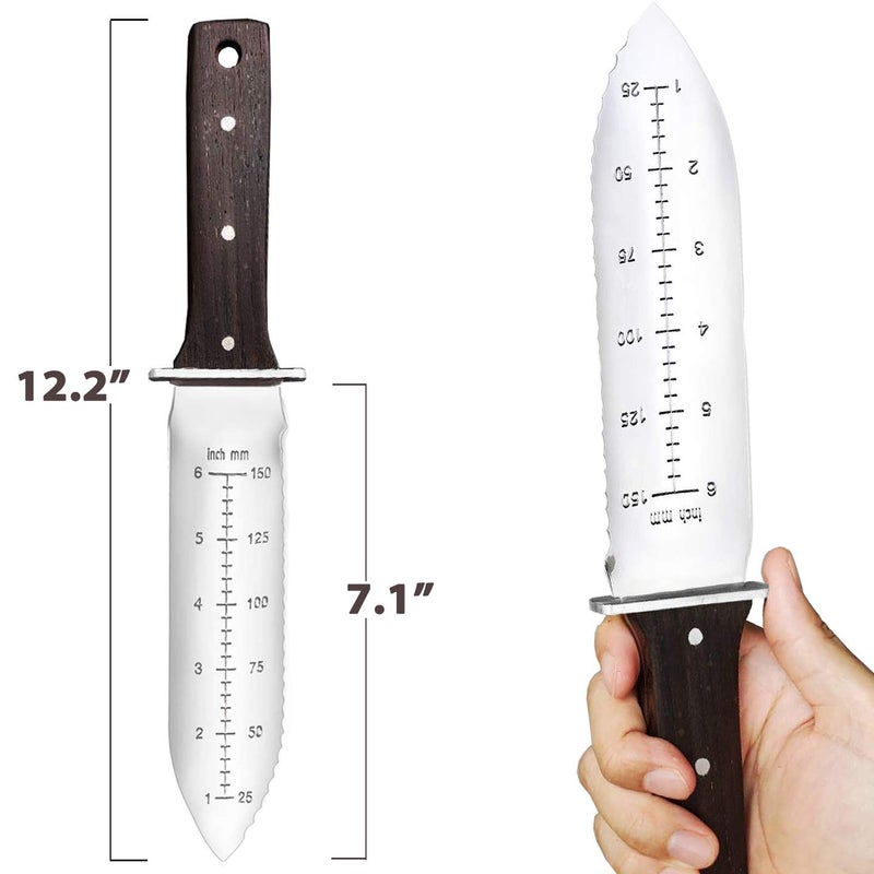 gonicc Professional Hori Hori Garden Knife with Leather Sheath, Protective Handguard, High polished 440 Stainless Steel Blade, Sharpening Stone Included, for Weeding, Digging, Pruning, and Cultivating - Image 2