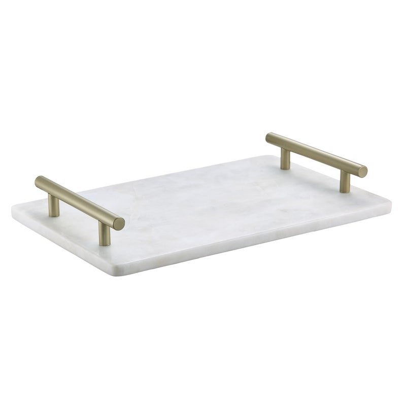 Queenza Decorative Marble Vanity Tray with Gold Metal Handles, 30x20 cm, White - Image 5