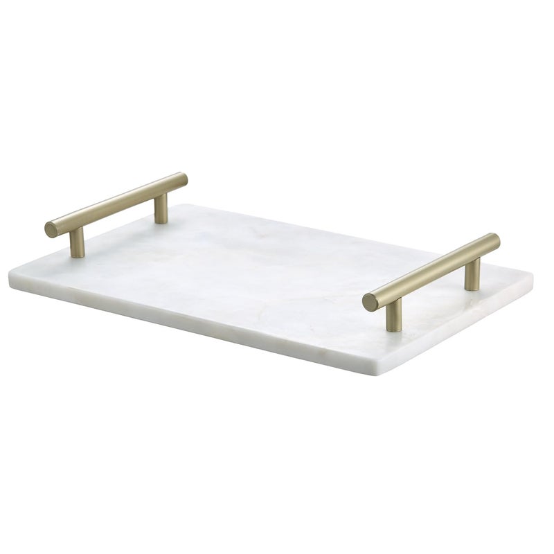 Queenza Decorative Marble Vanity Tray with Gold Metal Handles, 30x20 cm, White - Image 4