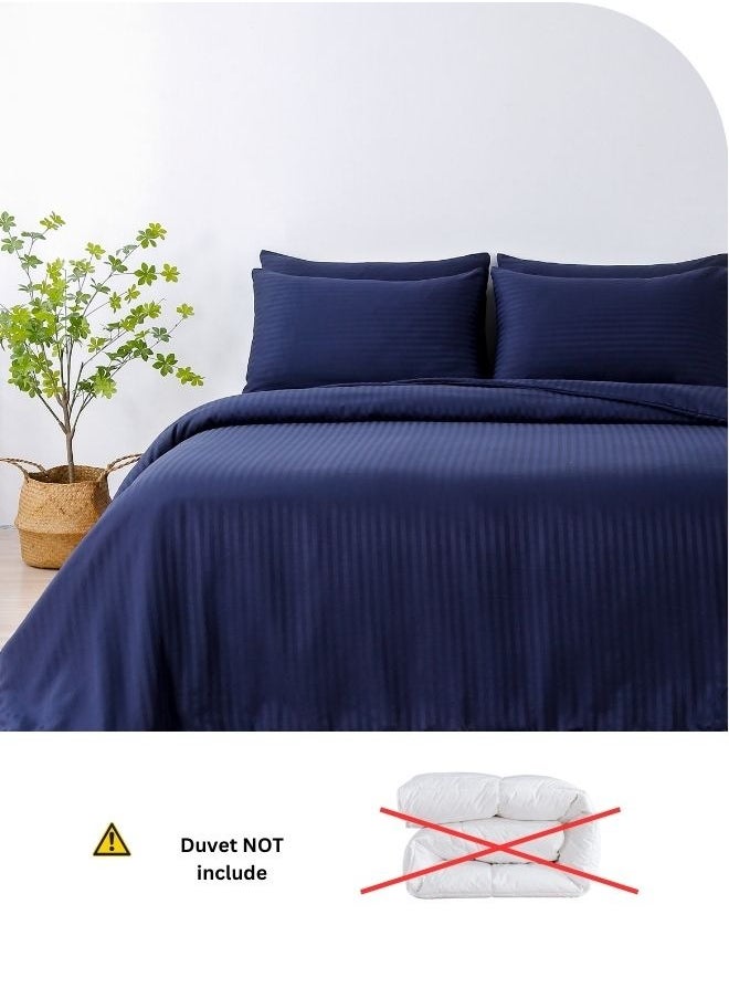 LUNA Home - Luxury King Size 6Piece Bedding Set Without Filling Dark Blue  Satin Striped Design - Image 1