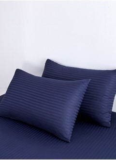 LUNA Home Luxury King Size 6Piece Bedding Set Without Filling Dark Blue  Satin Striped Design  - Image 3