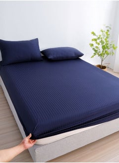 LUNA Home Luxury King Size 6Piece Bedding Set Without Filling Dark Blue  Satin Striped Design  - Image 5