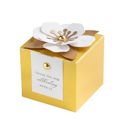 FEIYI 20 PCS Dusty Blue Candy Boxes 3 In 1 Candy Box with Floral Decor White Thank You Tags Gift wrapping for Wedding Birthday Baby Shower Decorations Party 255x255x255 inches Gold - Image 1