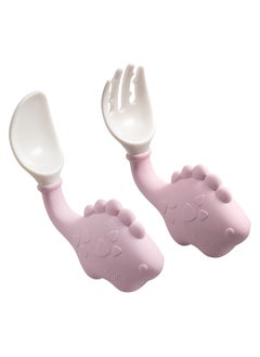 Babycare Babycare - Dino Spoon and Fork Set Pink – BPA-Free, Easy-Grip Utensils for Toddlers and Babies, Safety Approved  - Image 1