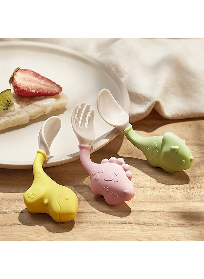 Babycare - Babycare - Dino Spoon and Fork Set Pink – BPA-Free, Easy-Grip Utensils for Toddlers and Babies, Safety Approved - Image 1