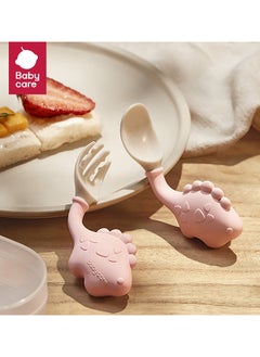 Babycare Babycare - Dino Spoon and Fork Set Pink – BPA-Free, Easy-Grip Utensils for Toddlers and Babies, Safety Approved  - Image 2