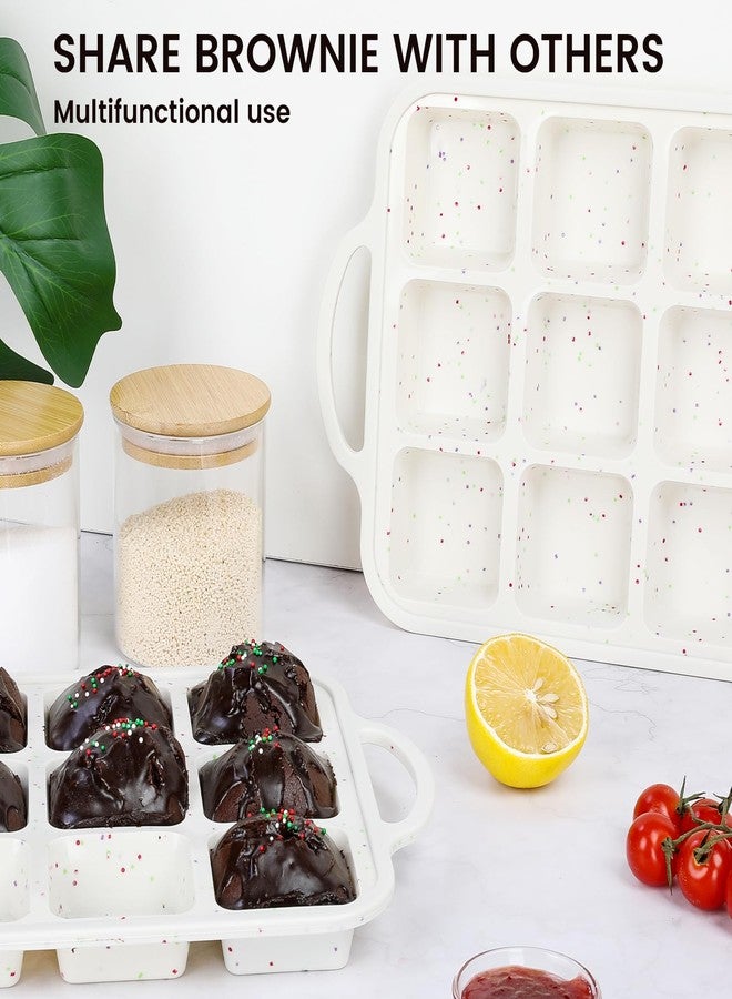 Vinino Silicone Brownie Pan With Dividers, 2 Pack Mini Loaf Pan for Baking Individual, Nonstick 12 Cups Square Muffin Cupcake Pans with Metal Reinforced Frame-Cream - Image 5