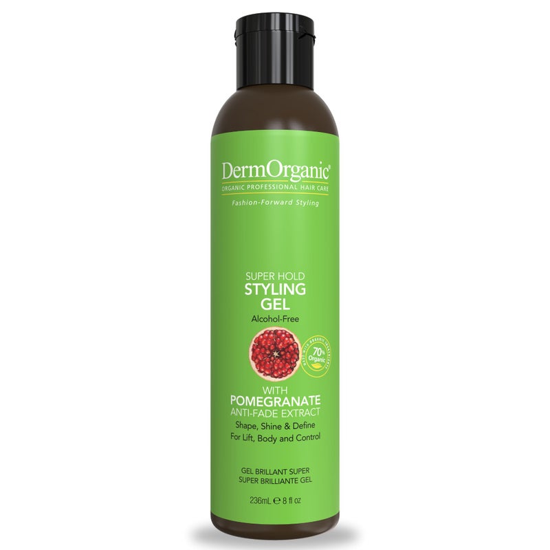 DermOrganic Super Hold Styling Gel for Hair with Pomegranate Anti-Fade Extract - Alcohol-Free, 8 fl. Oz - Image 1