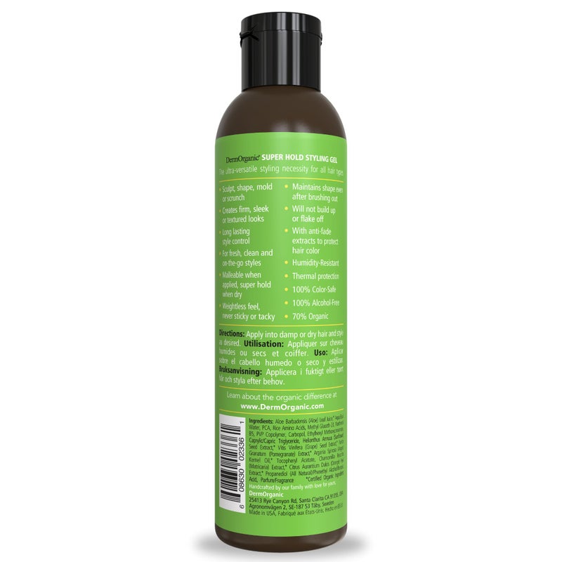DermOrganic Super Hold Styling Gel for Hair with Pomegranate Anti-Fade Extract - Alcohol-Free, 8 fl. Oz - Image 2