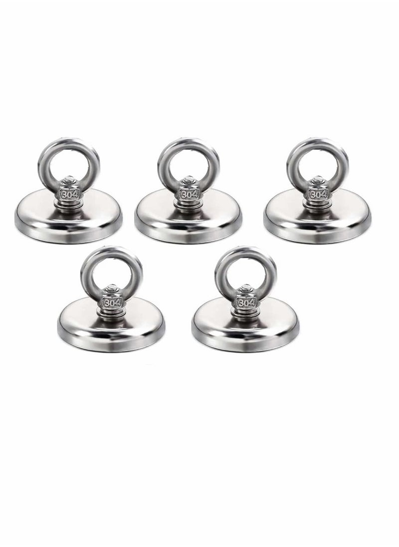 KASTWAVE - Super Strong Neodymium Fishing Magnets, 88lbs Pulling Force Rare Earth Magnet with Countersunk Hole Eyebolt, Dia 1.26 inch for Retrieving in River and Magnetic Fishing, 5 Pcs - Image 1