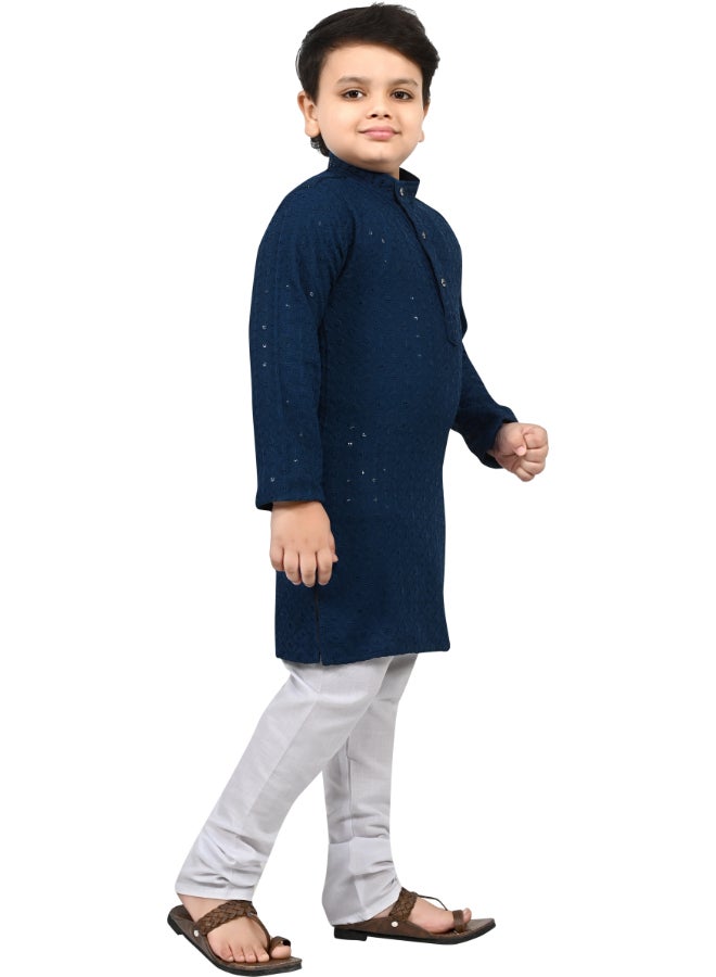 BT DEZINES Boys Blue Chikankari Kurta and Pyjama Set - Image 4