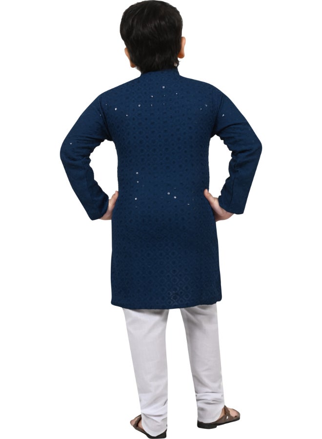 BT DEZINES Boys Blue Chikankari Kurta and Pyjama Set - Image 2