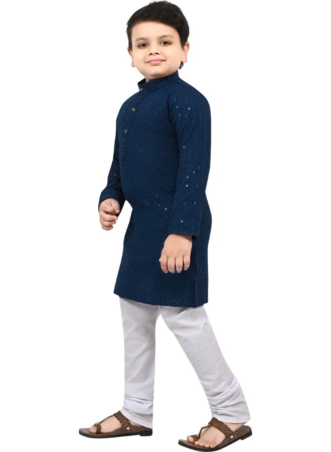 BT DEZINES Boys Blue Chikankari Kurta and Pyjama Set - Image 3