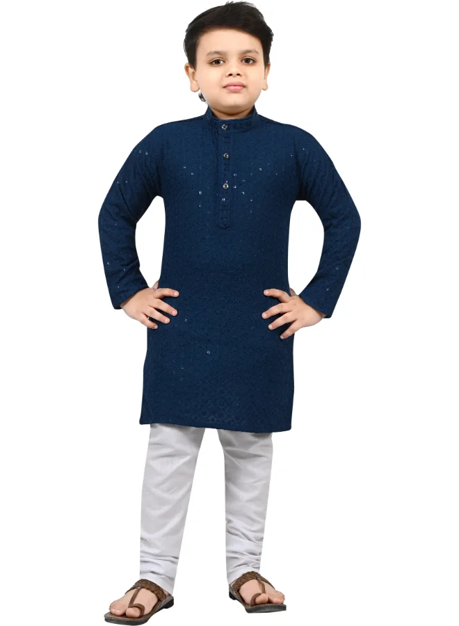 BT DEZINES Boys Blue Chikankari Kurta and Pyjama Set