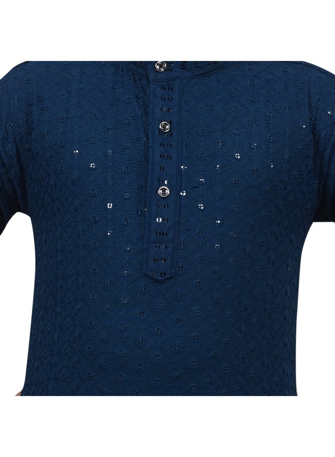 BT DEZINES Boys Blue Chikankari Kurta and Pyjama Set - Image 5