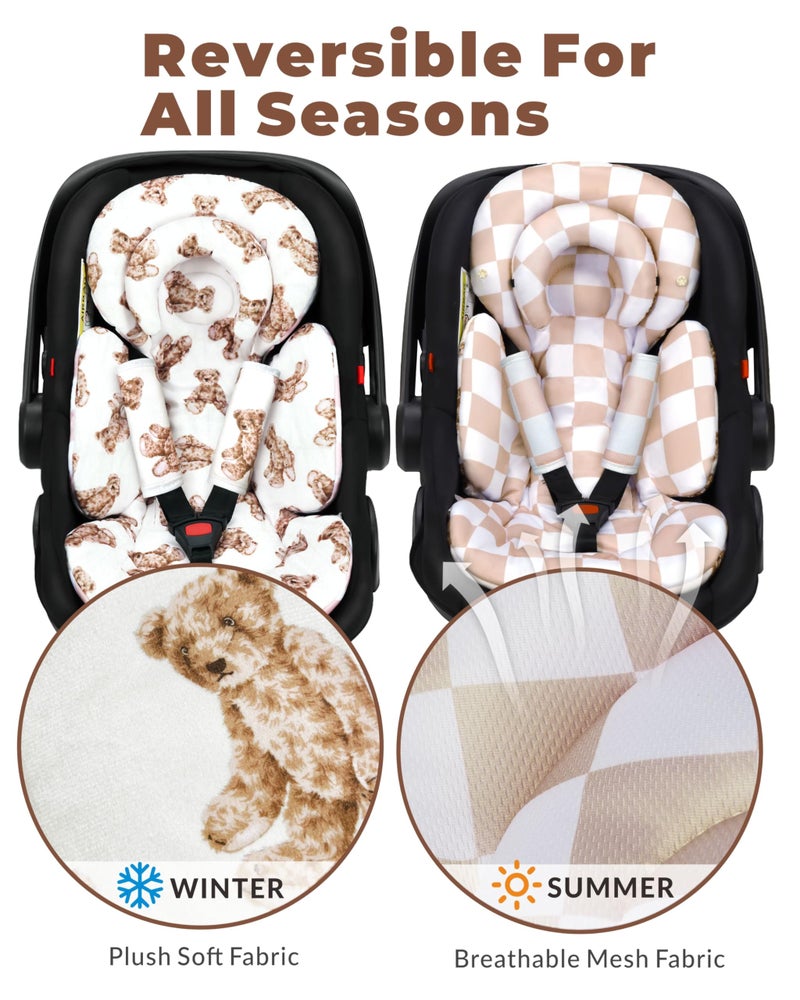 TinlyFinly Infant Car Seat Insert with Removable Cushion for Preemie to Toddler, Reversible Newborn Carseat Insert for Baby Head Body Support, Fits for Stroller, Baby Swing, Bouncer (Teddy Bear) - Image 5