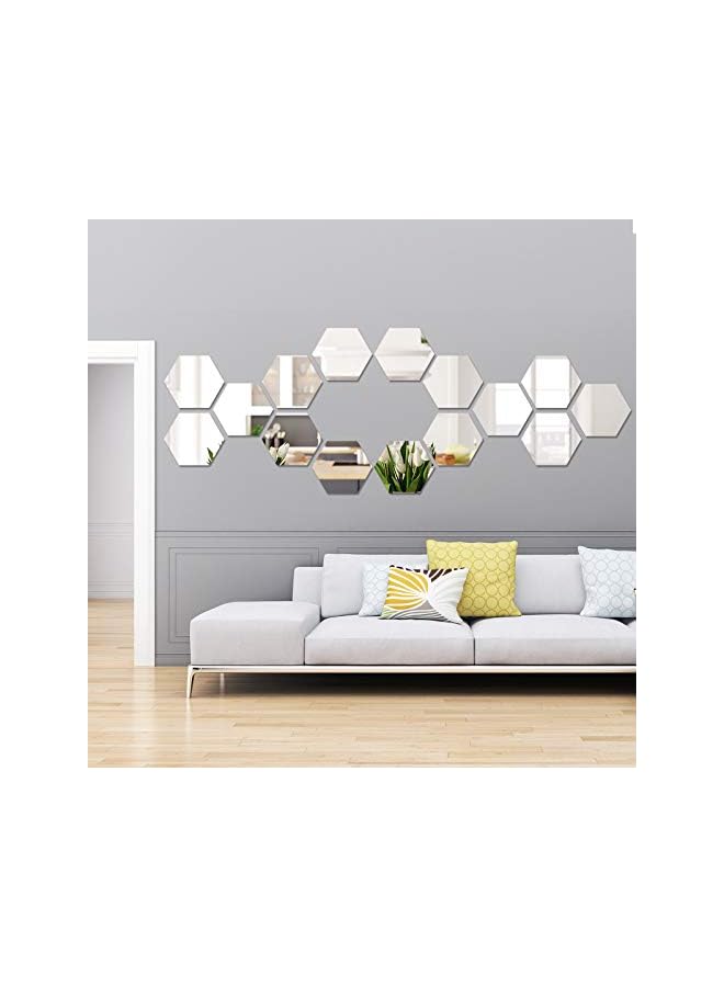 PROMASS 15 Pieces Removable Acrylic Mirror Setting Wall Sticker Decal for Home Living Room Bedroom Decor (Large Hexagon, 15 Pieces) - Image 1