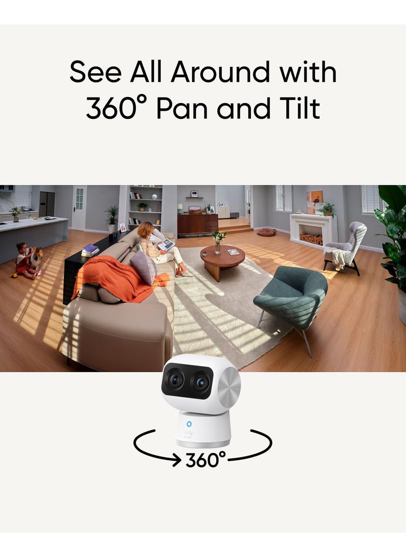 eufy - Security Indoor Cam S350, Dual Cameras, 4K UHD Resolution Security Camera with 8× Zoom and 360° PTZ, Human/Pet AI, Ideal for Baby Monitor/Pet Camera/Home Security, Dual-Band Wi-Fi 6, Plug in - Image 1