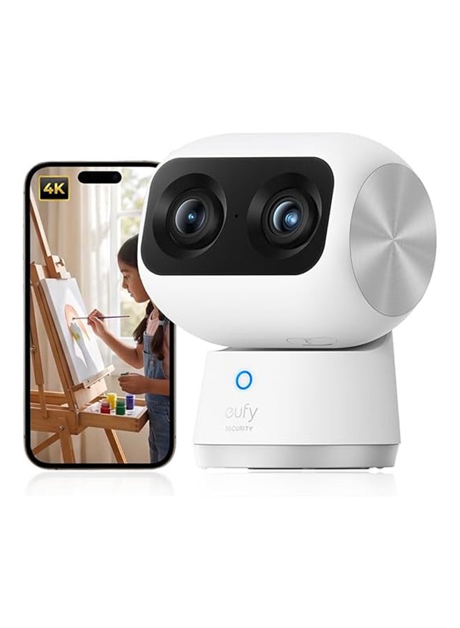 eufy Security Indoor Cam S350, Dual Cameras, 4K UHD Resolution Security Camera with 8× Zoom and 360° PTZ, Human/Pet AI, Ideal for Baby Monitor/Pet Camera/Home Security, Dual-Band Wi-Fi 6, Plug in - Image 1