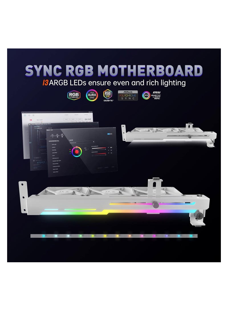 SYOSI Graphics Card Cooler with ARGB 5V 3Pin LED and Three 80mm Fans, RGB LED Graphics Card Holder, GPU Cooler Easy Installation-White - Image 4