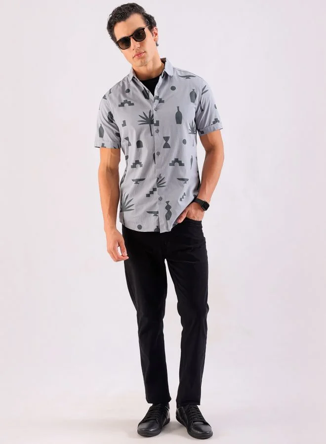 The Indian Garage Co Men Slim Fit Still Life Printed Half Sleeves Cutaway Collar Casual Shirt