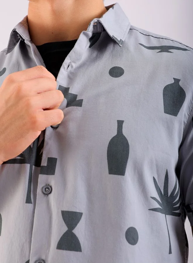 The Indian Garage Co Men Slim Fit Still Life Printed Half Sleeves Cutaway Collar Casual Shirt