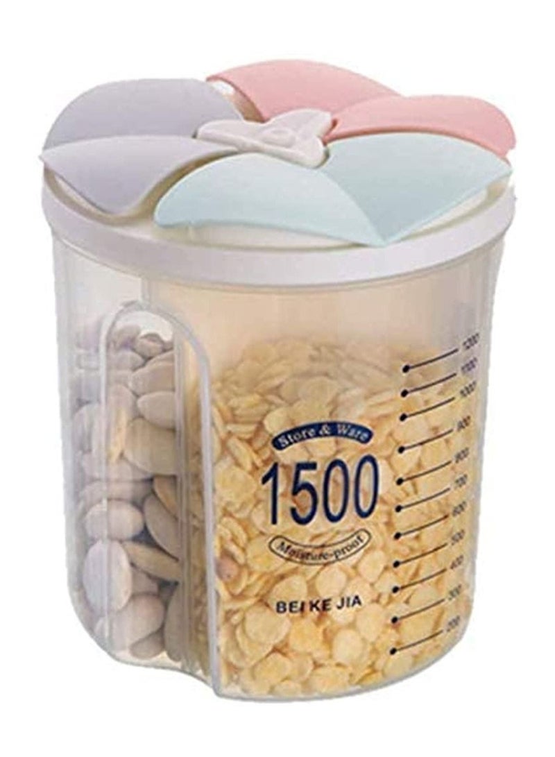 SYOSI Compartment Storage Tank 1500 ML Airtight Food Container BPA Free Plastic Cereal Dispenser With Lids And Compartments For Grain Sugar Flour Rice Nuts Snacks - Image 1