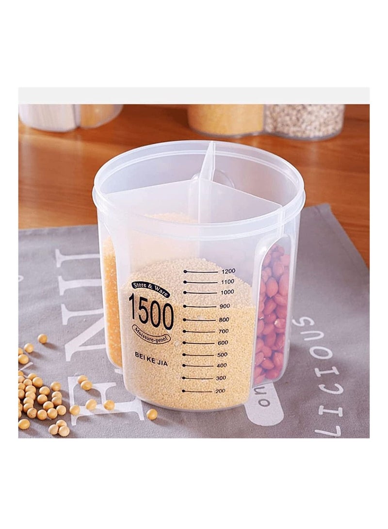 SYOSI Compartment Storage Tank 1500 ML Airtight Food Container BPA Free Plastic Cereal Dispenser With Lids And Compartments For Grain Sugar Flour Rice Nuts Snacks - Image 5