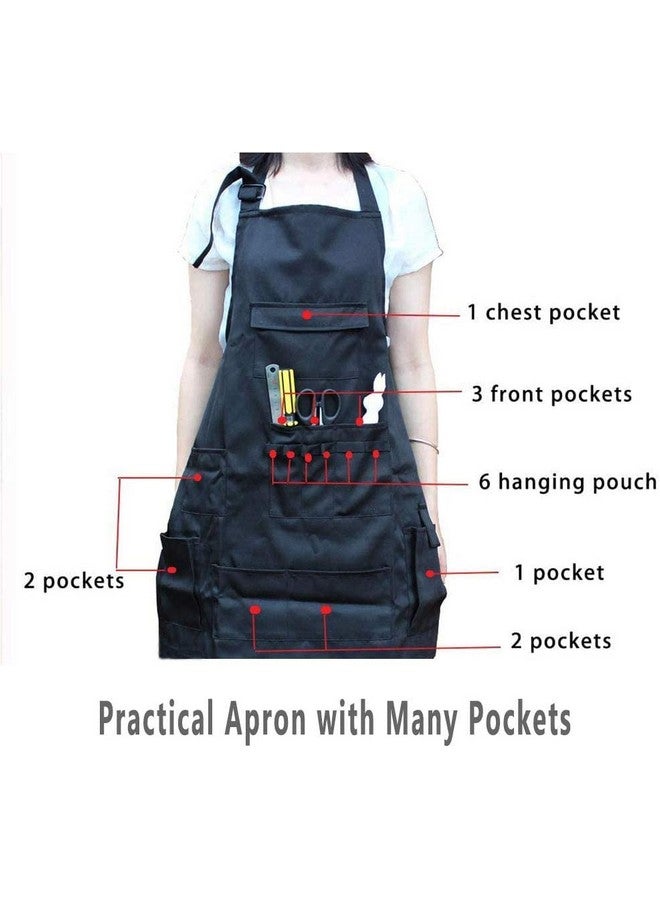boshiho Adult Painting Aprons, Adjustable Buckle, Barber Apron with Pockets for Women/Men/Unisex, Utility or Work Apron (Black) - Image 3