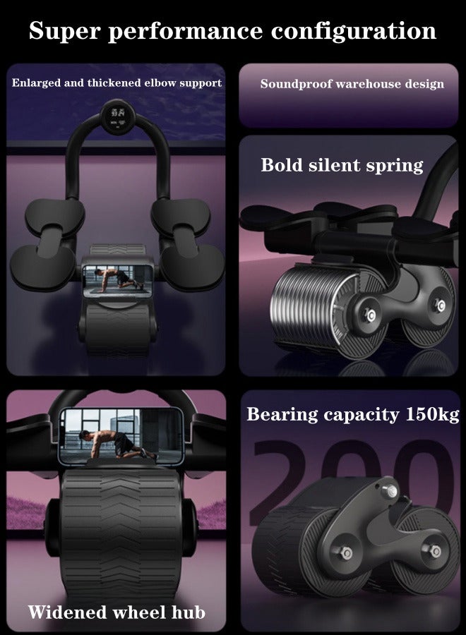 XiuWoo Abdominal Wheel Automatic Rebound Roll Timed Abdominal Muscle Wheel Elbow Support Fitness Equipment - Black - Image 4