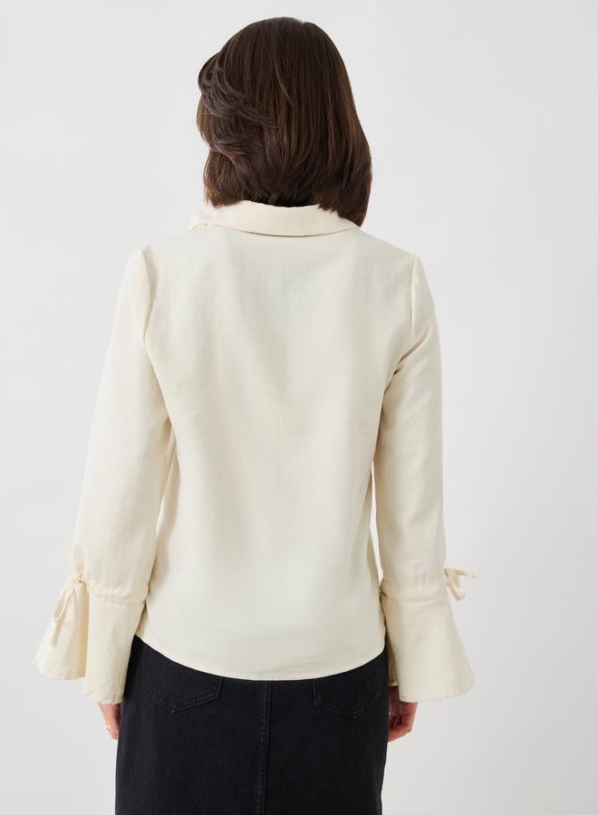 Styli Styli Solid Flute Sleeves Regular Fit Popover Shirt with Pintuck Detail  - Image 5