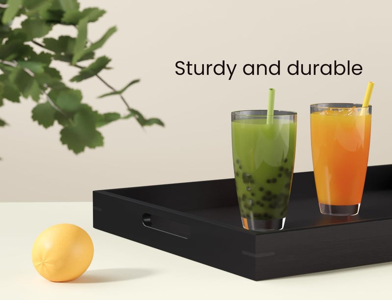 Fibogollo Bamboo Set of 2 Serving Tray with Handles,Decorative Trays Platter,Breakfast Tray in Bed,Food Drinks Tray for Eating,Working,Storing(Black) - Image 3