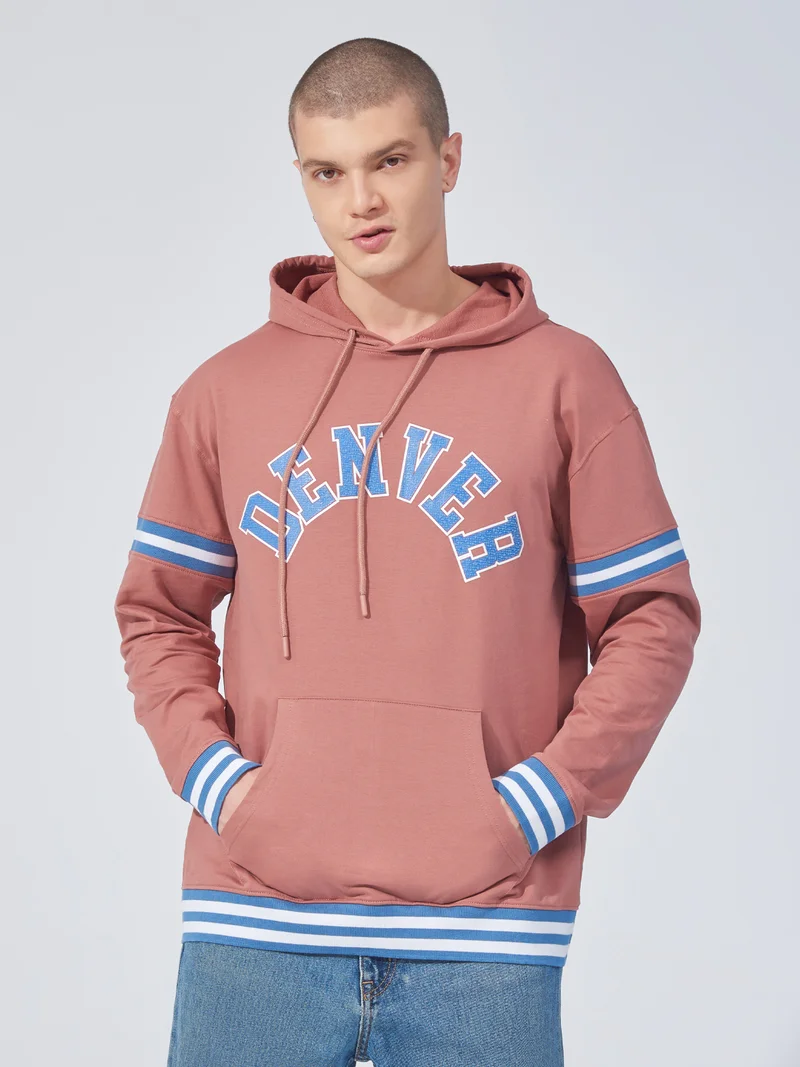 مانياك Maniac Mens Printed Hooded Neck Full Sleeve Onion and Blue Cotton Sweatshirt