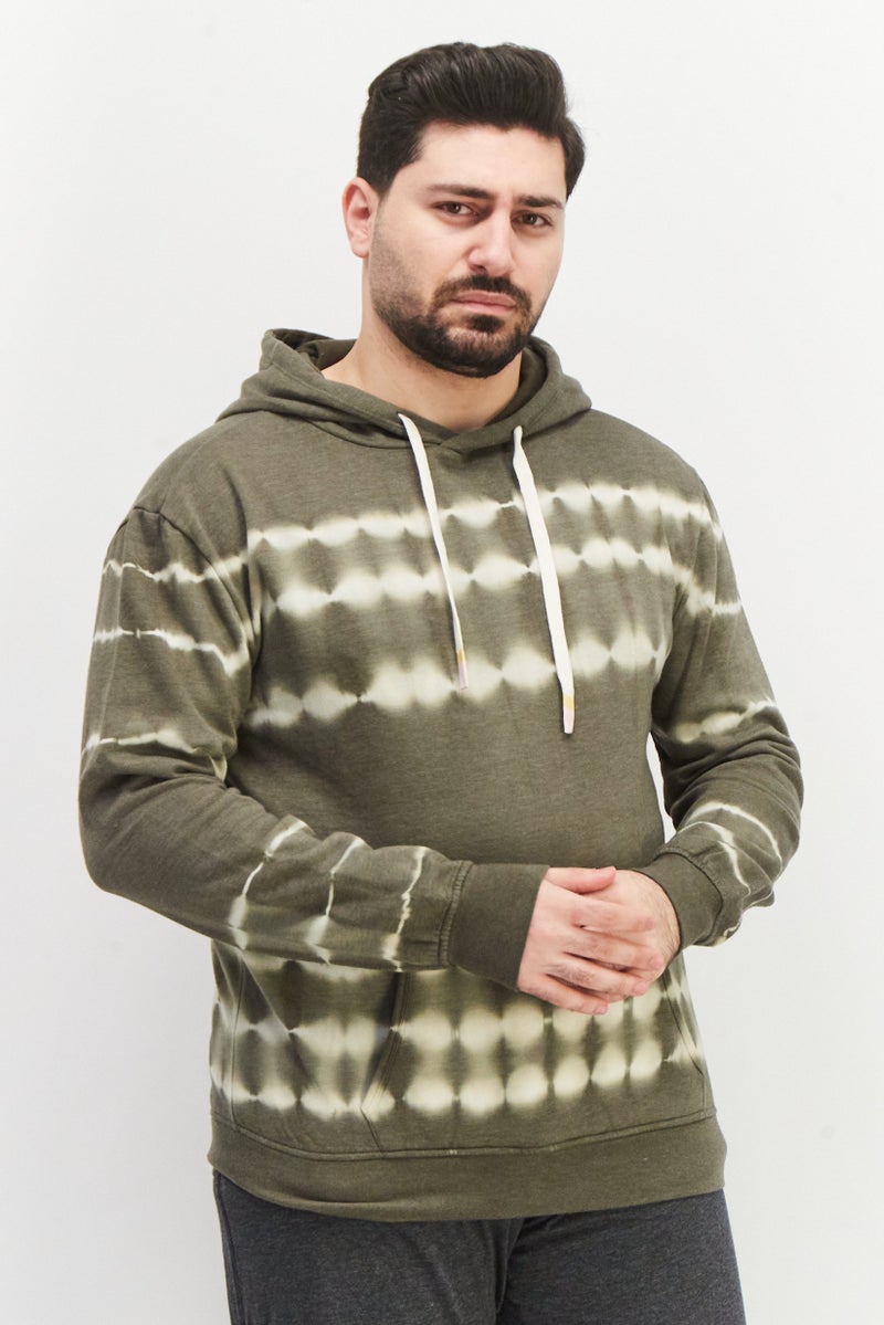 Sovereign Code سويت شيرت بأكمام طويلة وغطاء رأس للرجال بتصميم تلوين قوس قزح، زيتوني غامق - Image 1