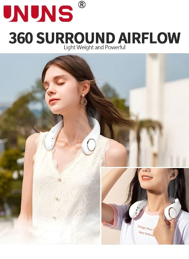 UNUNS 3 Speeds Portable Neck Fan, USB Rechargeable Bladeless Personal Fans, Battery Operated Wearable Portable Fan for Travel, Leafless Headphone Design Personal Cooling Neck Fan  - Image 5