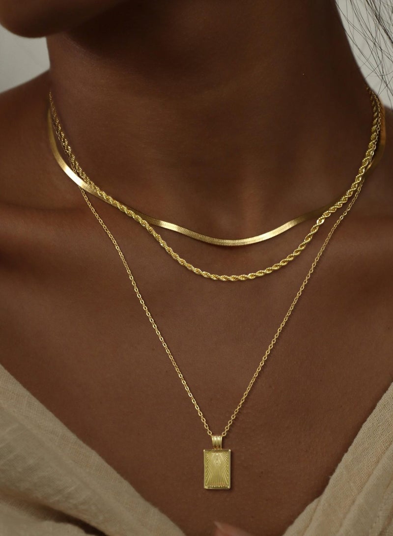 طقم قلادات متعددة الطبقات - تصميم هندري غير منتظم مع سلسلة ملتوية للنساء - Image 1