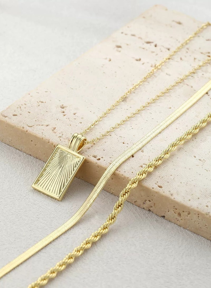 طقم قلادات متعددة الطبقات - تصميم هندري غير منتظم مع سلسلة ملتوية للنساء - Image 3