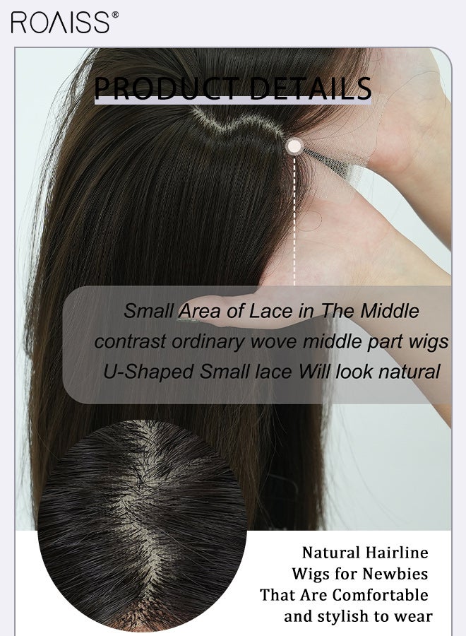 roaiss Women's Natural Black Lace Front Long Straight Hair Wig Natural Soft Synthetic Fiber Heat Resistant Wigs for Weddings, Cosplay Parties, Daily Wear, 85cm (33.46 in) - Image 5