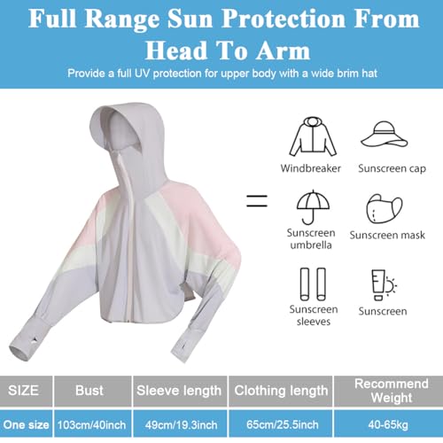 PALAY® Sun Protection Hoodie for Women Sun Protection Hoodie Jacket Full Zip UPF 50+ UV Block Clothing with Brim for Running Hiking Outdoor Quick Dry, Pink - Image 2