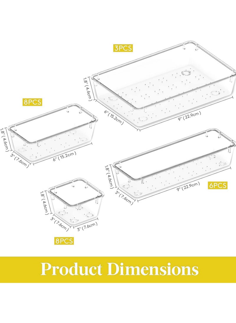 Eworld 50-piece Clear Plastic Desk Drawer Organizer Set, Stackable Trays in 4 Sizes for Bathroom, Bedroom, Kitchen, Office, and Vanity Storage  - Image 2
