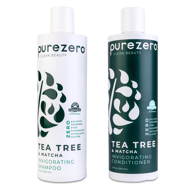 Purezero Tea Tree  Matcha Shampoo and Conditioner Set  Nourishing  Invigorating Scalp Treatment  Zero Sulfates Parabens Dyes Vegan and Cruely Free 12 Fl Oz Pack of 2