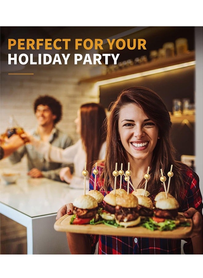 200PCS Cocktail Picks, Fancy Toothpicks for Appetizers, Decorative Skewers for Appetizers Drinks Party Fruit, 4.7 Inch Long Wooden Bamboo Gold Ball Food Sticks Charcuterie Boards Accessories - Image 3