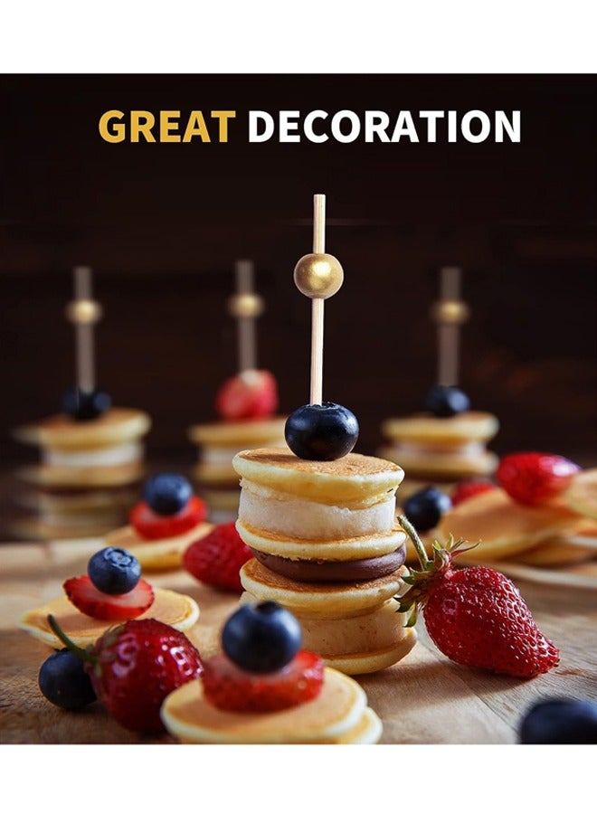 200PCS Cocktail Picks, Fancy Toothpicks for Appetizers, Decorative Skewers for Appetizers Drinks Party Fruit, 4.7 Inch Long Wooden Bamboo Gold Ball Food Sticks Charcuterie Boards Accessories - Image 4